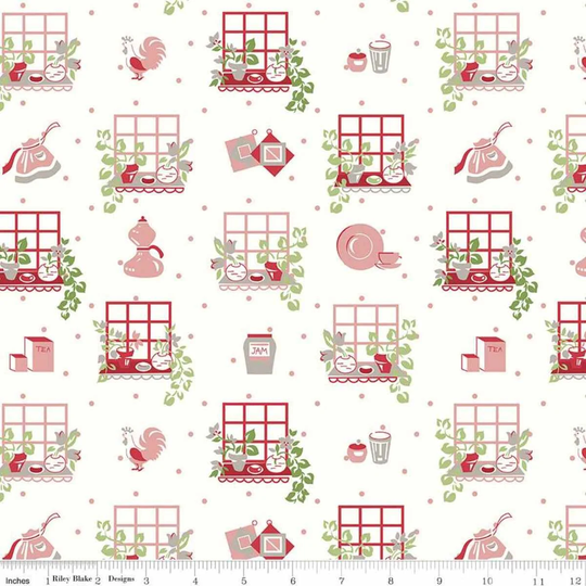 Cook Book Collection Window Coral Yardage | 43" X 44" Wide By Lori Holt Of Bee in My Bonnet For Riley Blake Designs C11756 Coral