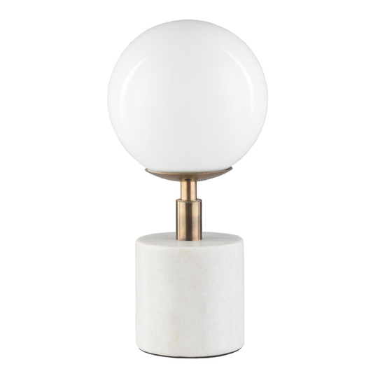 White Marble and Antique Brass Una Table Lamp - Glass -