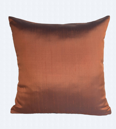 Copper Brown Dupioni Silk Pillow. Decorative Blue Shot Cinnamon Brawn Luxury Cushion Cover. 14, 16, 20 Inches. Custom Made