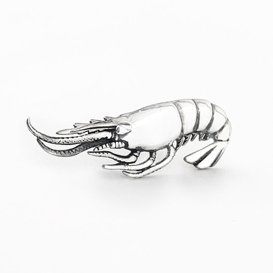Realistic Shrimp Tie Tack in Sterling Silver, Silver Lapel Pin, Prawn Tac Accessories, Seafood