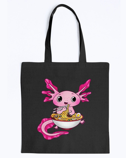 Cute Axolotl Eating Ramen Tote Bag, Lover Bag Gift, Co Worker Office Gifts, Gifts