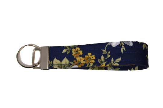 Navy Blue Floral Fabric Keychain