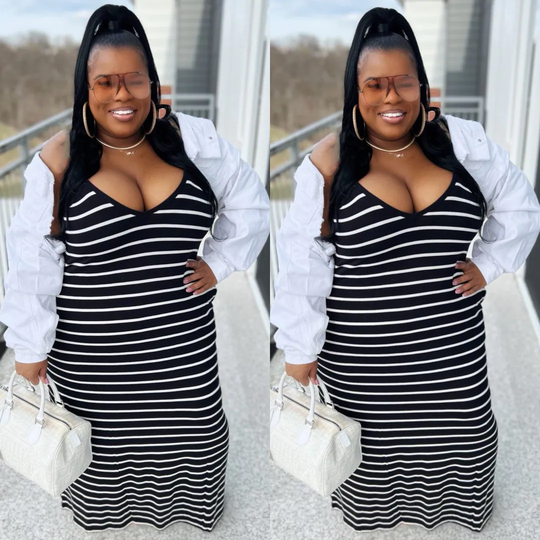Long Stripe Maxi Dress | Black
