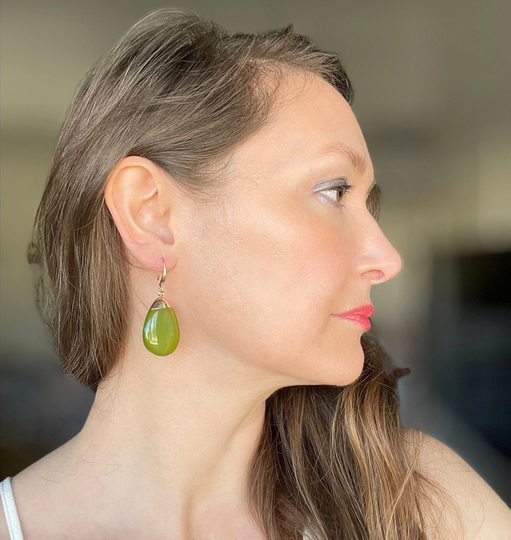 Teardrop Earrings, Jade Green Water Drop Minimalist Elegant Color Resin Engagement Earring