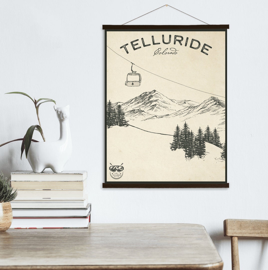 Telluride Colorado Ski Resort Sketch Print | Hanging Canvas Of Printed Marketplace