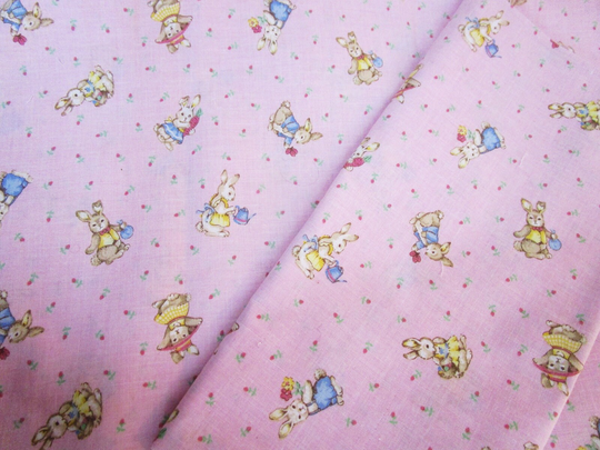 Two Pieces Of Vintage Cotton Blend, Peter Rabbit Fabric, Sweet Little Bunny Rabbits, For Quilting Or Sewing