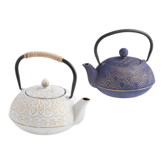 Cast Iron Embossed Geo Infuser Teapot: White by World Market