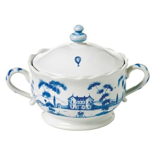 Juliska Country Estate Delft Blue Sugar Pot Main House 6.5"L, 6.5"W, 4.5"H 7 oz