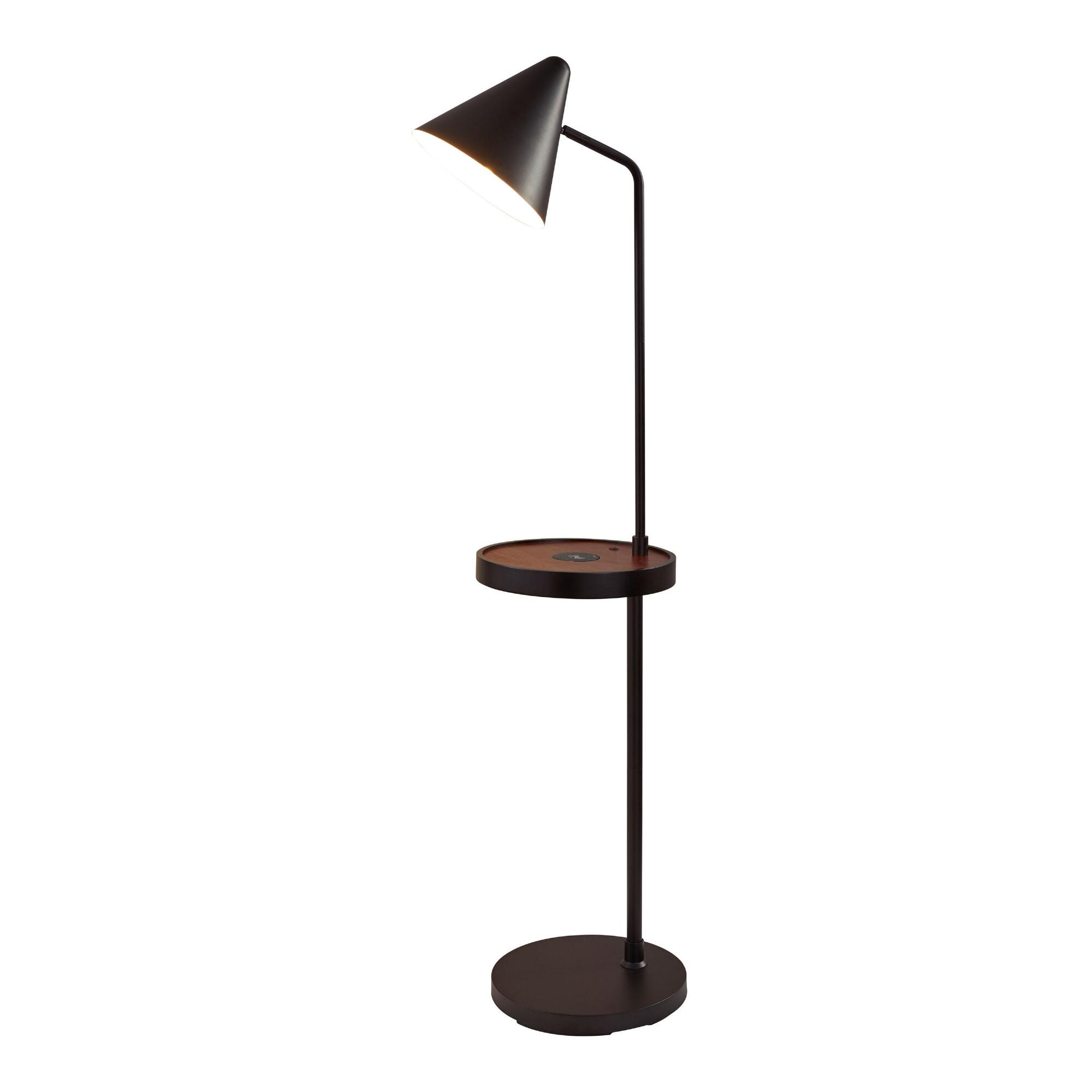 Black Ruston Floor Lamp with Shelf, USB and Charging Pad by World Market
