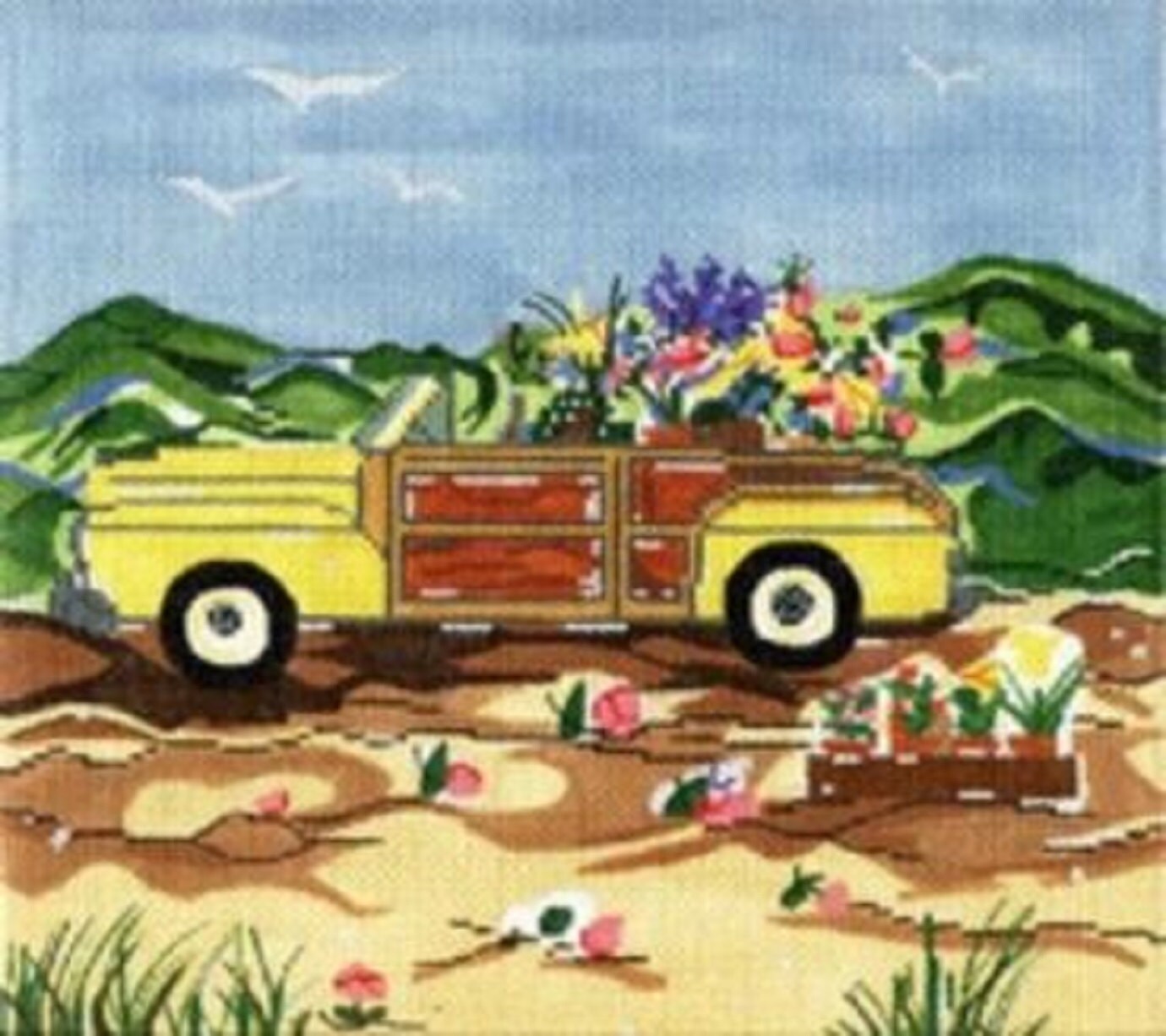 Needlepoint Hand Painted Canvas Susan Wallace Barnes Woody Spring 18M 9x9 -Free Us Shipping