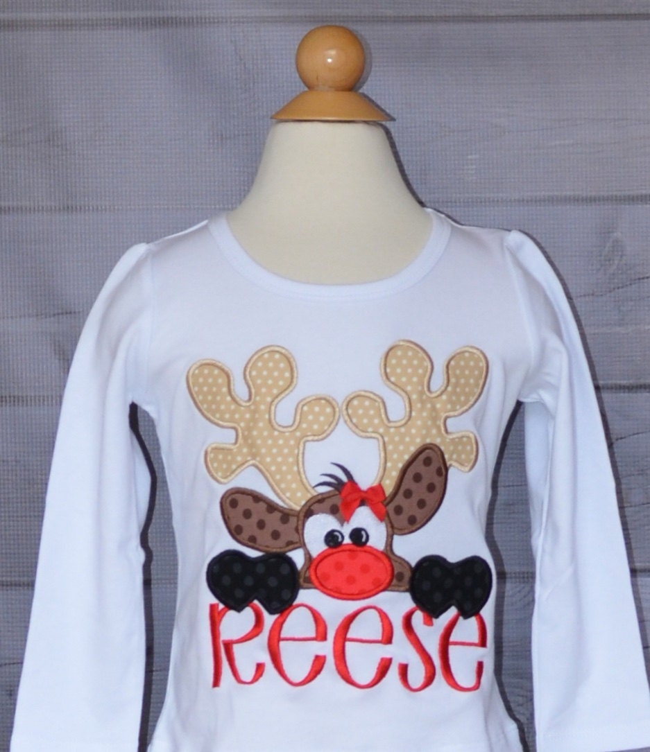 Reindeer Applique Shirt Or Bodysuit Child, Baby Adult Choose Your Color