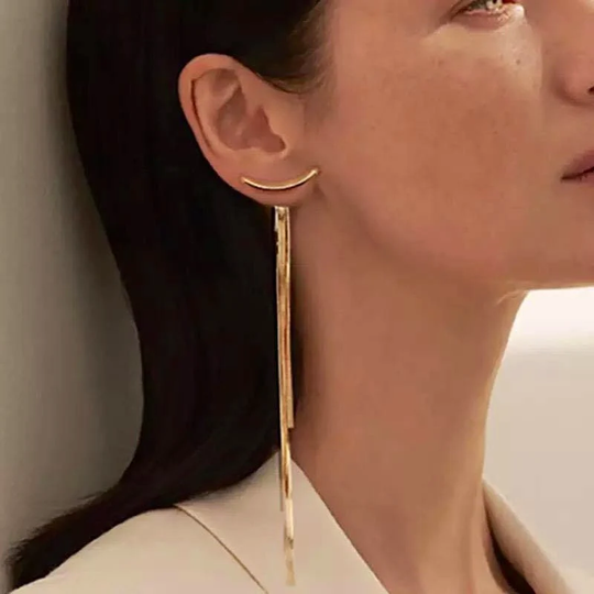 Thread Ear Jacket Minimalist Metallic Trendy Earrings