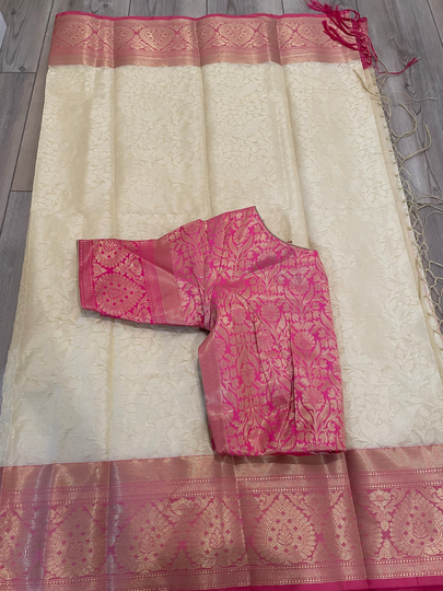 Ethnic Women Banaras Saree With Stitched Blouse/ Festive/ Casual/ Party Wear/ Housewarming