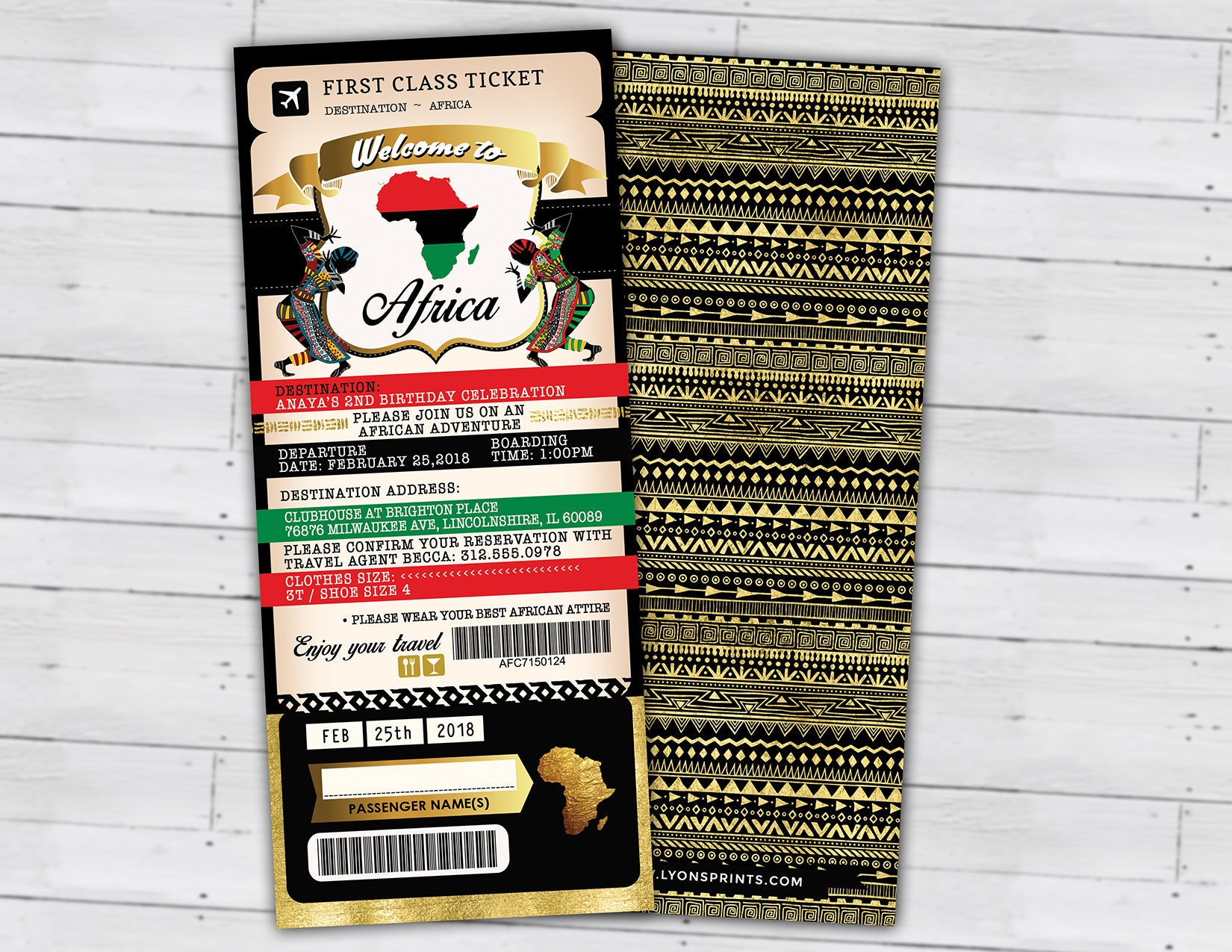 Passport & Ticket Birthday Invitation, Bridal Shower Africa Passport, African Birthday, Digital Files Only