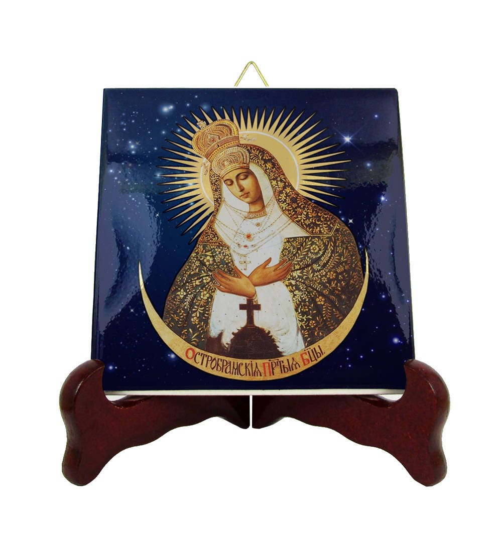 Catholic Gifts - Our Lady Of The Gate Dawn Christian Icon On Tile Vilnius Religious Plaque Virgin Mary Holy Art