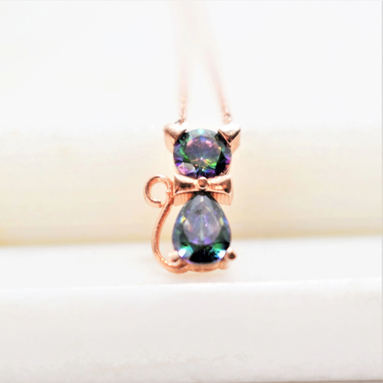 Cat Necklace Lover Gift Cute Crystal Kitten Charm
