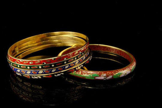 5 Old Chinese Cloisonne Gilt Metal Bangle Bracelet