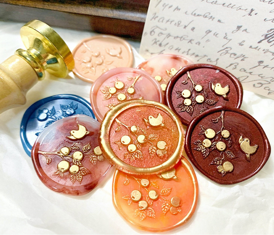 Bird With Branch Wax Seal Stamp Kit, Fruit Bird Wax Seal Kit, Layered Stamp, Invitation Stamp