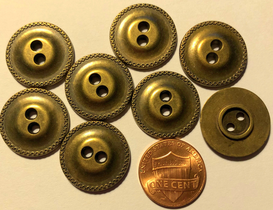 Lot Of 8 Antiqued Brass Tone Metal Sew-Through Buttons 13/16" 21mm # 7292