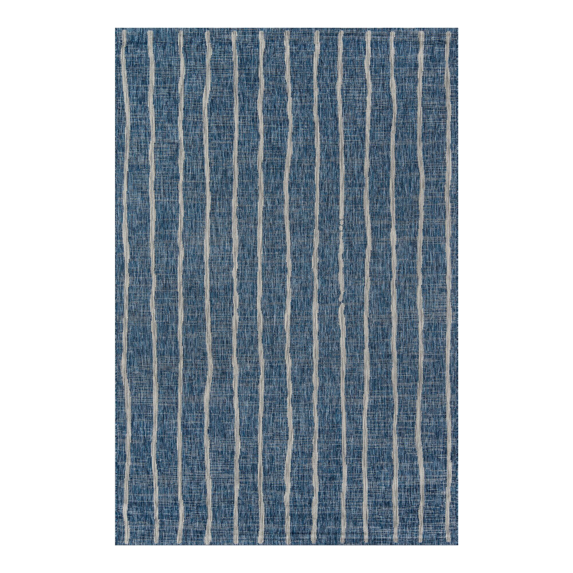 Blue and Ivory Stripe Parker Indoor Outdoor Patio Rug - Polypropylene - 8' x 10' by World Market