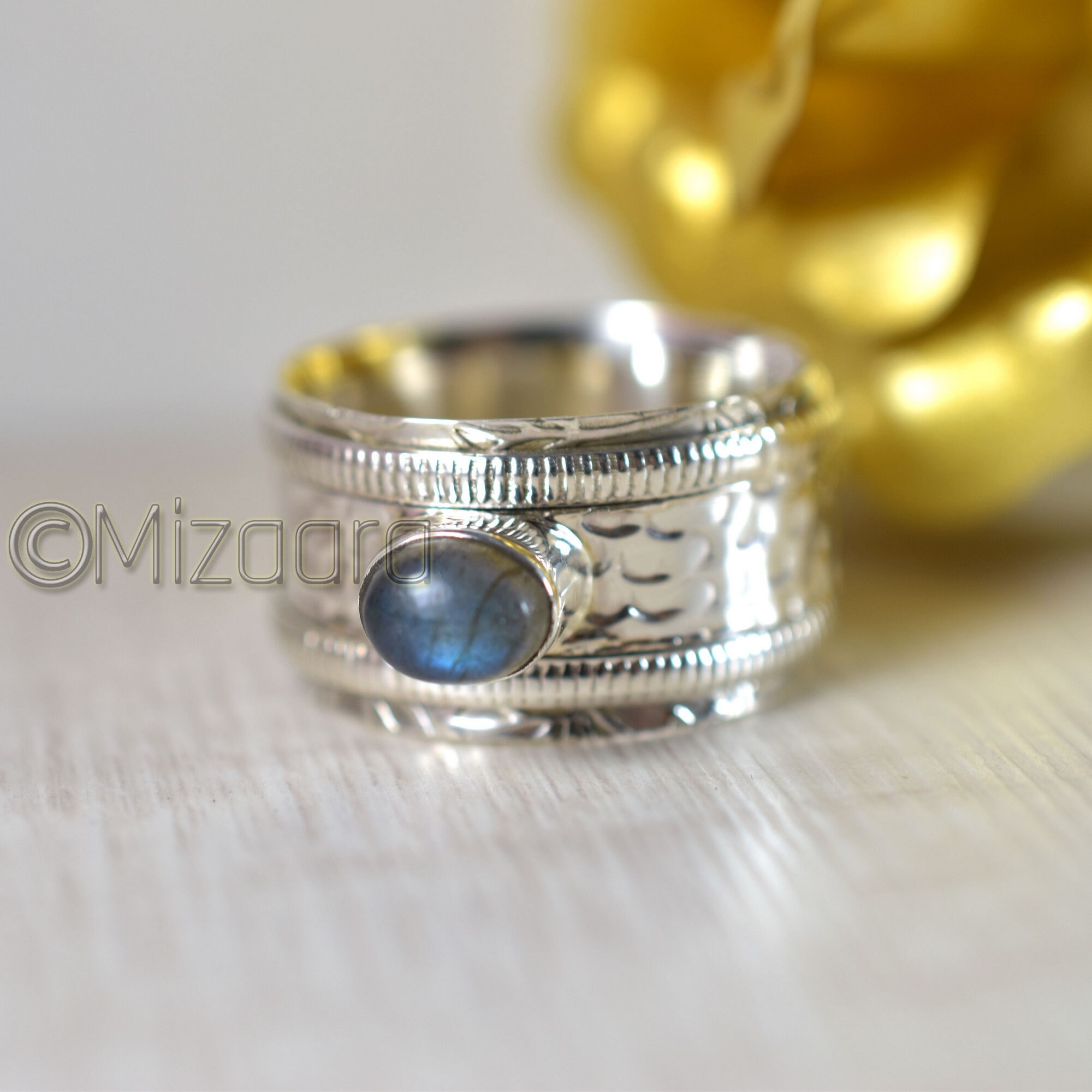 Labradorite Spinner Band Ring Sterling Silver Labradorite Gemstone Anxiety Spinning Handmade Designer Jewelry Thumb