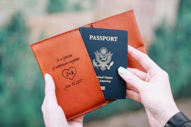 Engagement Gift, Passport Holder Keeper, Husband Present, Bride To Groom, Fianc Wedding Anniversary, Customized, Adventure, For Him