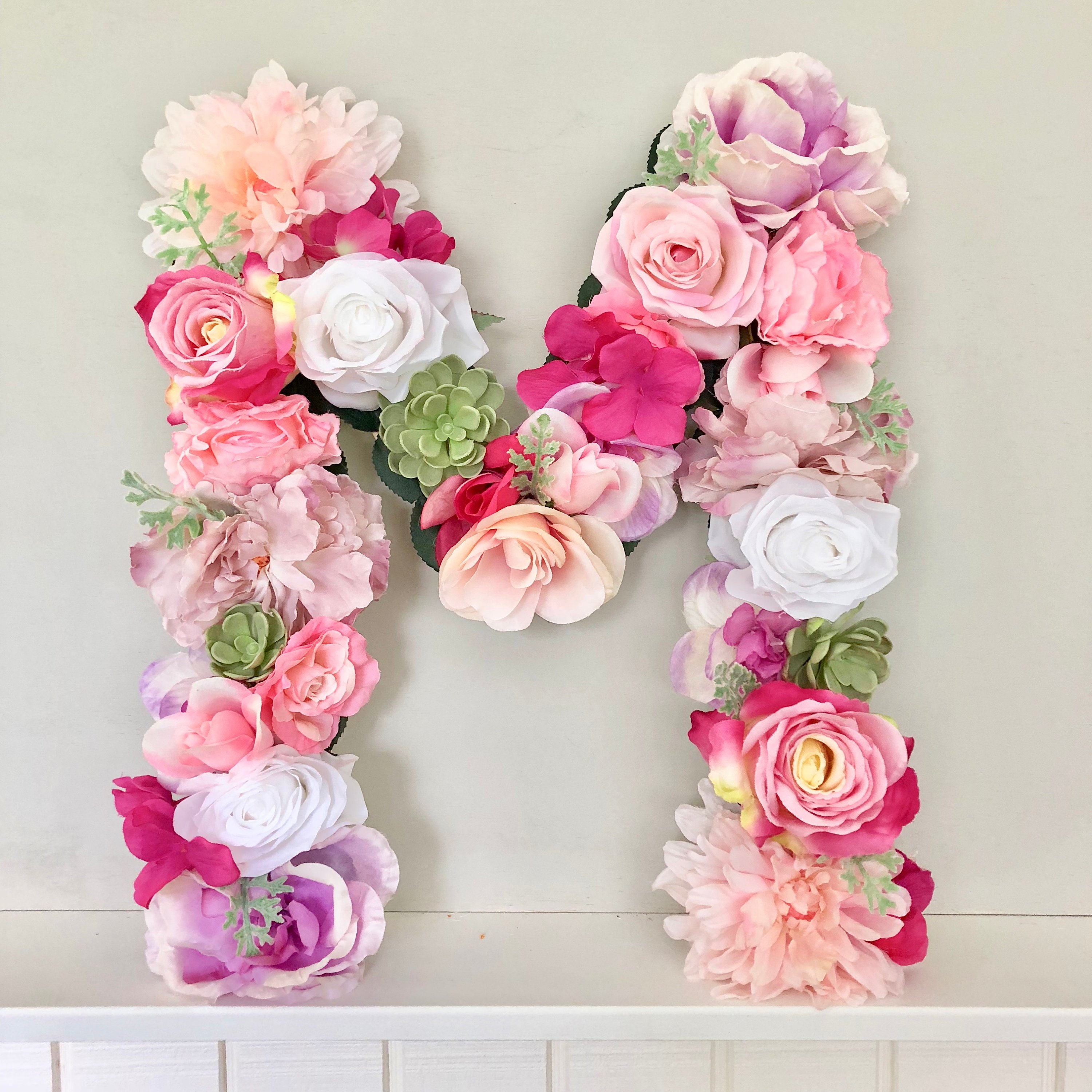 Pink Nursery Decor, Flower Letter, Bright Nursery, Mixed Floral Unicorn Birthday Baby Shower