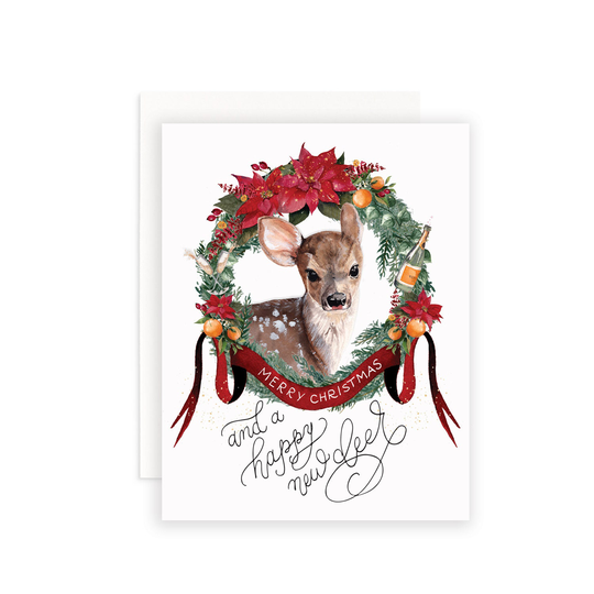 Happy New Deer Christmas Card | Watercolor Crest Puns