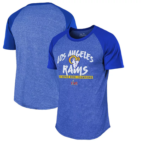 Men's Majestic Threads Royal Los Angeles Rams 2-Time Super Bowl Champions Tri-Blend Raglan T-Shirt, Size: Small, LAR Blue