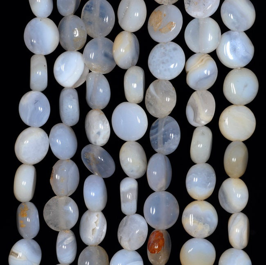8mm Chalcedony Blue Agate Gemstone Round Flat Loose Beads 15.5 Inch Full Strand | 80002738-A167