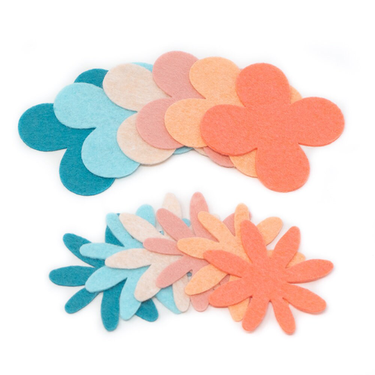 24 Julia Wool Blend Felt Die Cut Applique Flowers - Tropical Island Colors