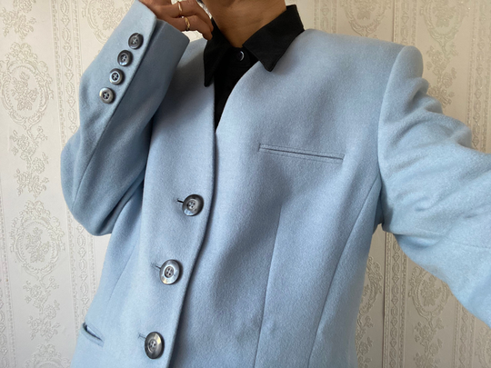 Vintage Powder Blue Angora Blend V Blazer/ L