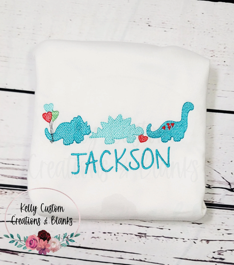 Dinosaur Valentines Day Embroidered T-Shirt | Shirt Heart Kids Clothing