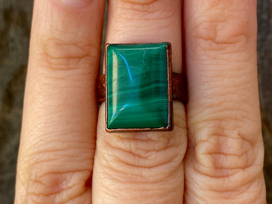 Malachite & Copper Ring Antiqued | Size 5