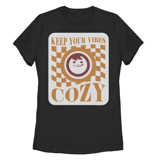 Juniors' Maruchan "Keep Your Vibes Cozy" Checker Logo Poster Graphic Tee, Women's, Size: Large, Black
