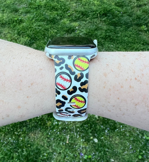 Baseball Softball Leopard Watch Band Compatible With Apple Samsung Garmin