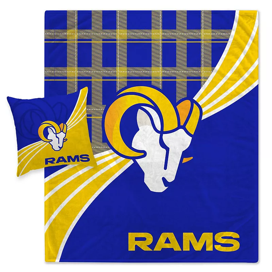 Los Angeles Rams Plaid Wave Flannel Fleece Blanket & Pillow Combo Set, Multicolor