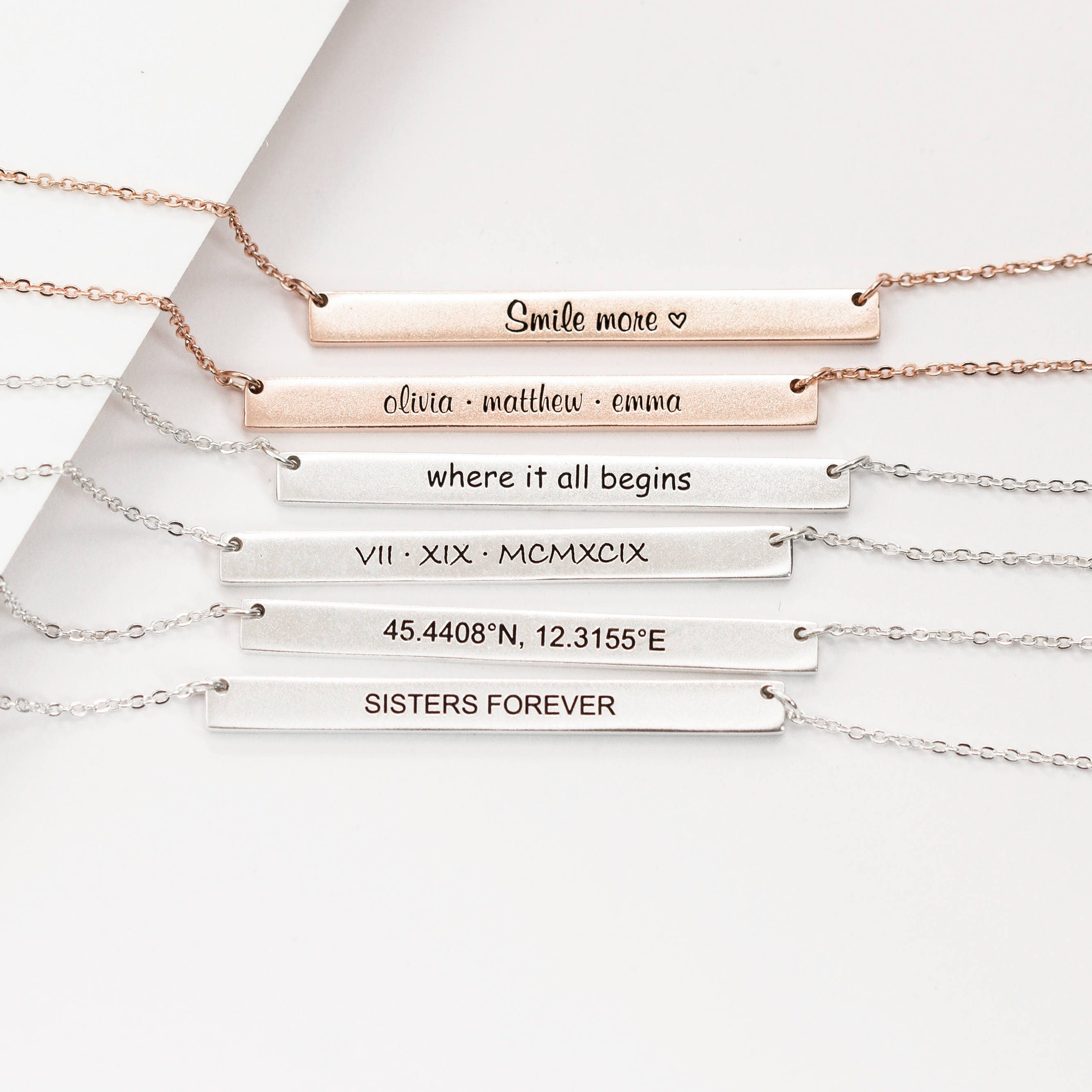 Skinny Bar Necklace Custom Layering Inspirational Personalized Nameplate Jewelry Children Name For Mom Nm34F30
