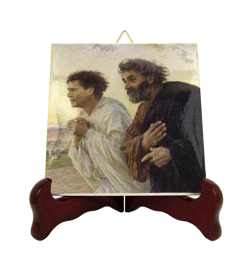 Saint Peter & John Running To The Tomb On Morning Of Resurrection - Icon Tile Christian Saints St