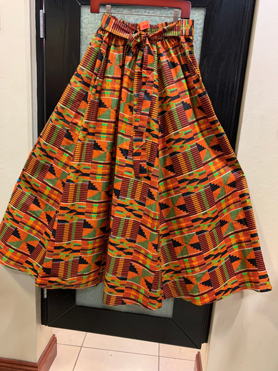 Long Kente Skirt, African Broomstick Rbg Long Ethnic Skirt