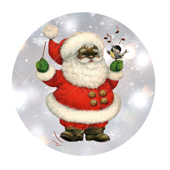 African American Santa Wreath Sign, Retro Metal Sign