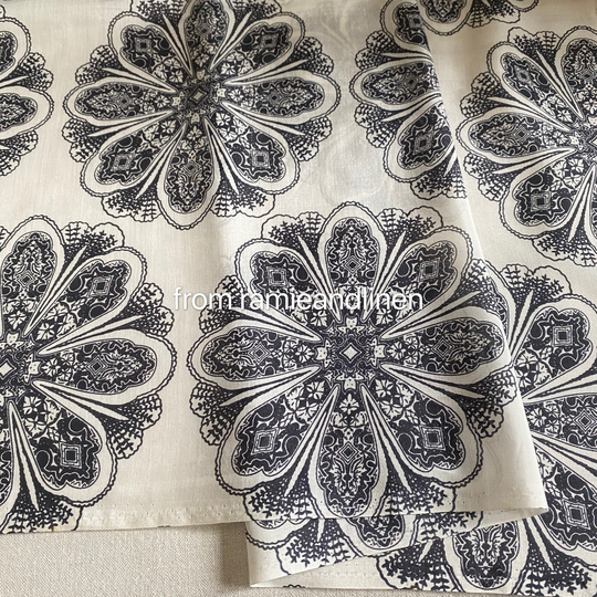 Silk Fabric, Cotton Blend, Line Drawing Flower Pattern Print Blend Light Weigh, See Through, Half Yard By 54" Wide