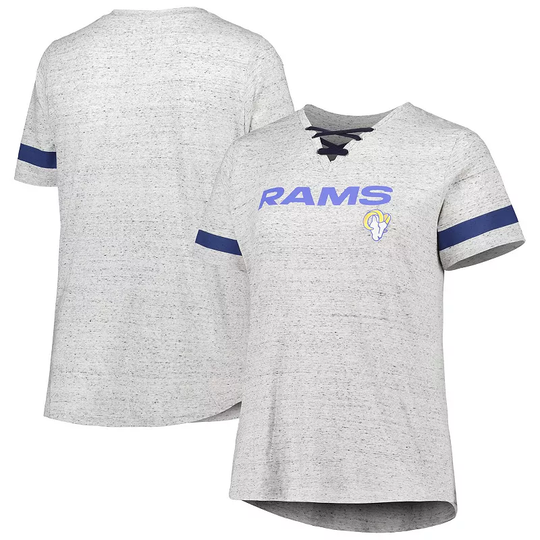 Women's Heather Gray Los Angeles Rams Plus Size Lace-Up V-Neck T-Shirt, Size: 2XL, LAR Grey