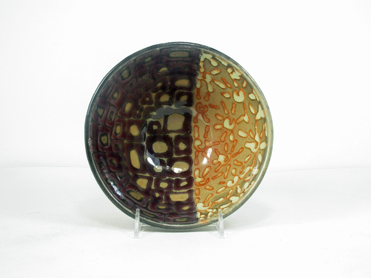 Ceramic Cereal Bowl in Shino With Purple Squares & Yellow Stars