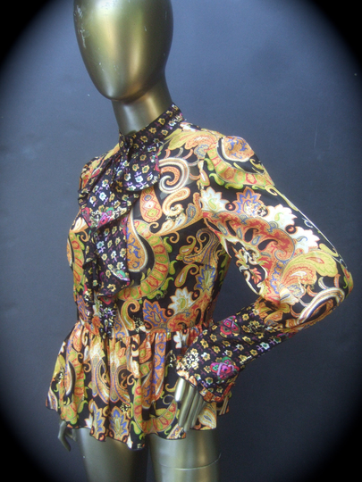 Anna Sui Vibrant Paisley Silk Blend Boho Chic Blouse C 1990S