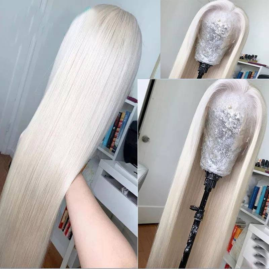 Best Quality 180 Density T-Part Transparent Lace White Silver Brazilian Straight Human Hair Wigs