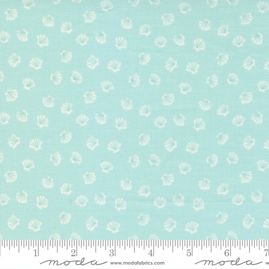 Lucky Shell Blender in Sea Foam The Sea & Me By Stacy Lest Hsu For Moda Fabrics 20798 13 ... Blue, White, Aqua, Shell, Clam Shell