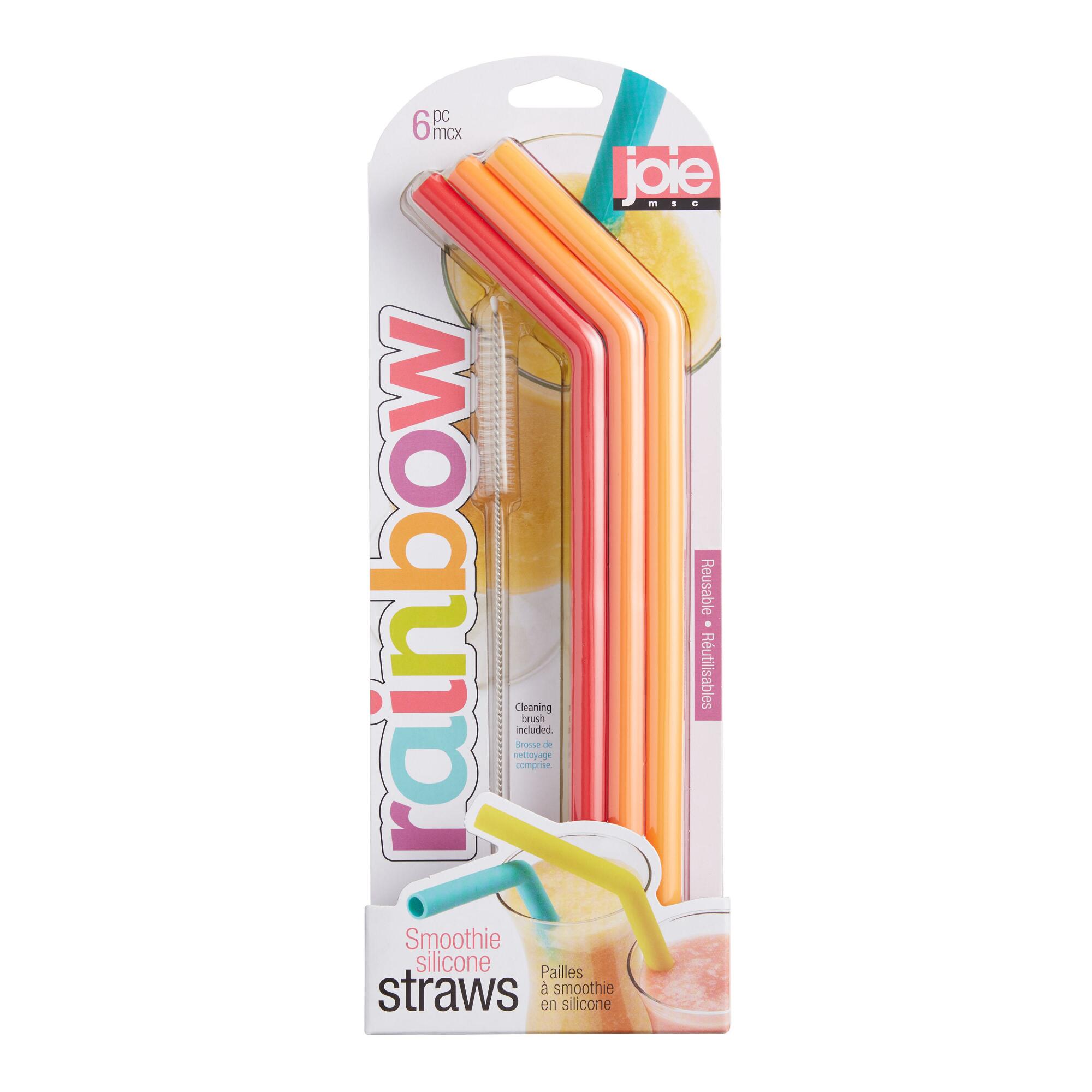 Rainbow Reusable Silicone Smoothie Straws 6 Pack by World Market