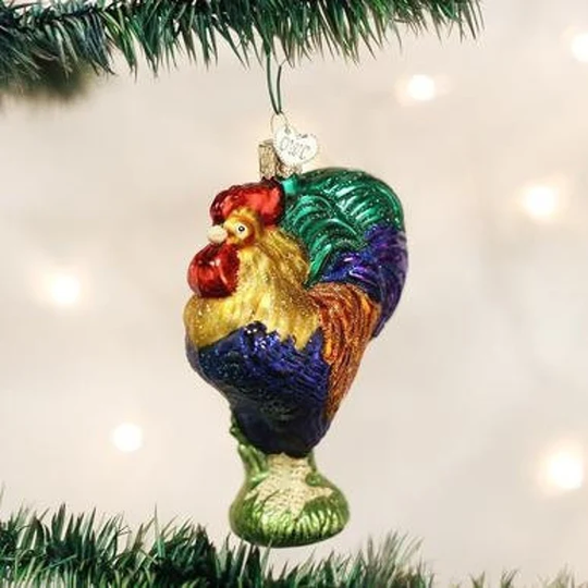 Heirloom Rooster Ornament/Old World Christmas/ Rooster Ornament/ Farm Animal Chicken Glass Includes Free Shipping