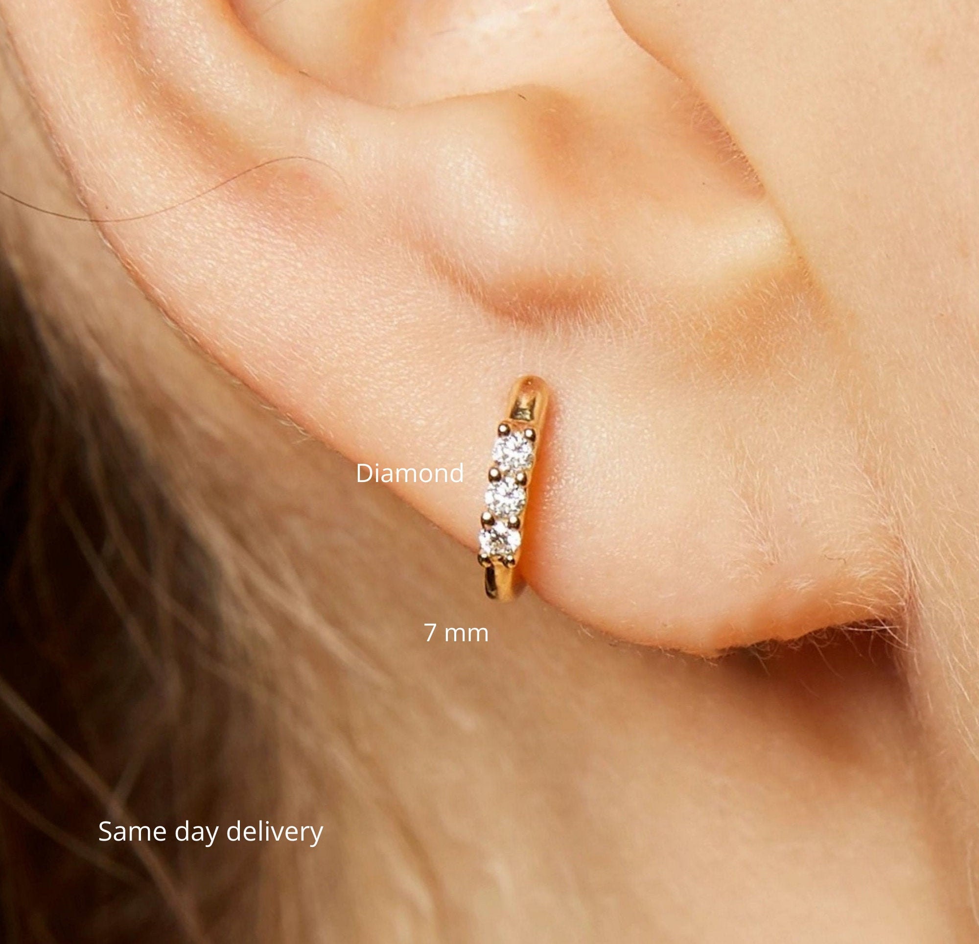 Cartilage Earringcartilage Hoop10K/14K Gold Huggie Earringslab Grown Diamondhuggie Hoop Earringssmall Hoopstiny Earrings